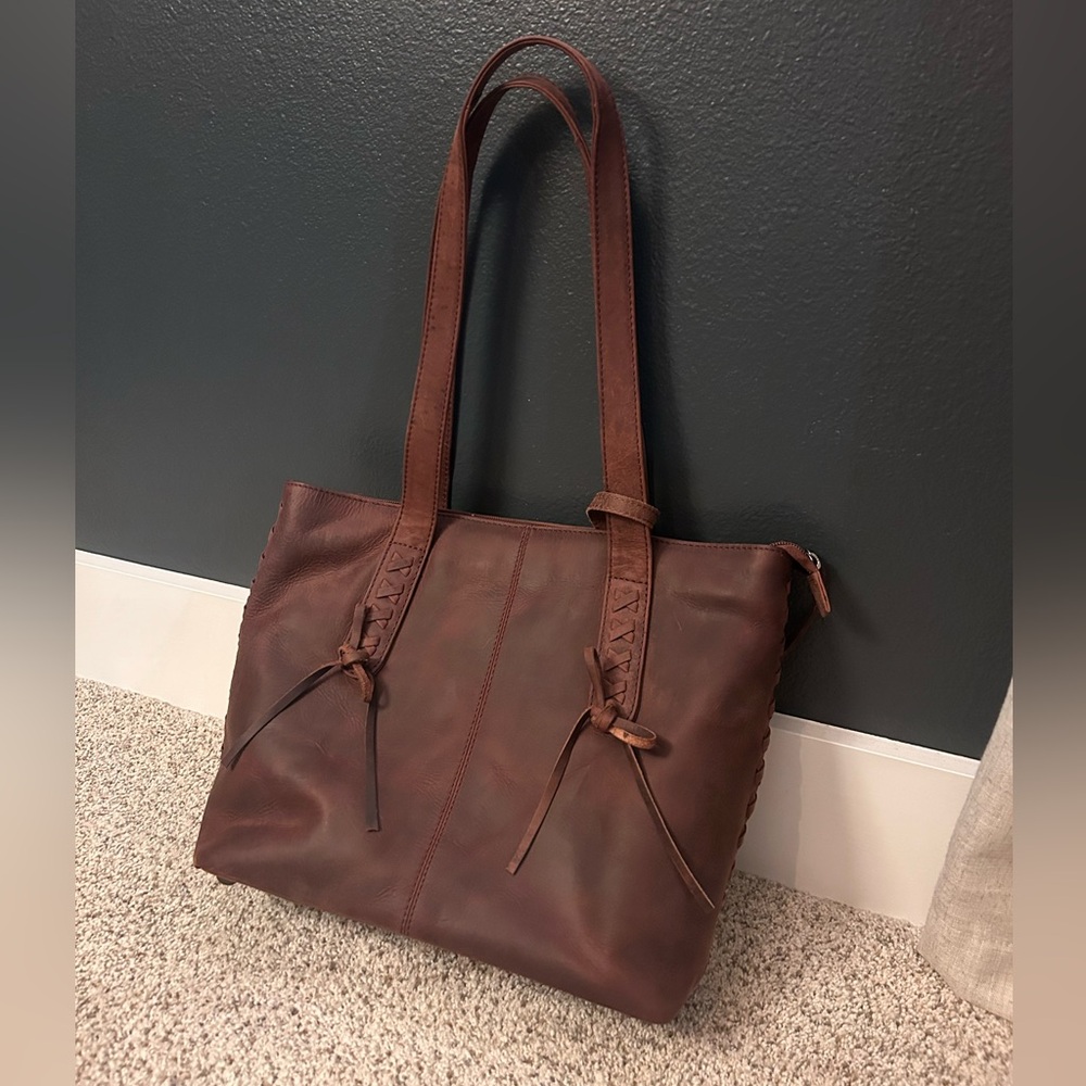 Concealed Carry Reagan Medium Leather Tote by Lady Conceal Dark Mahogany